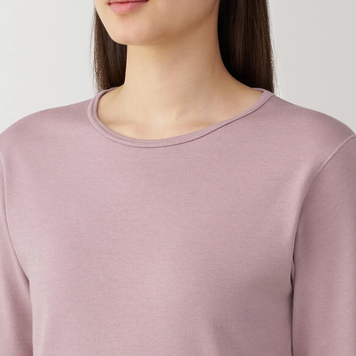 T‐shirt manches longues col rond en coton et laine chauds pour femme