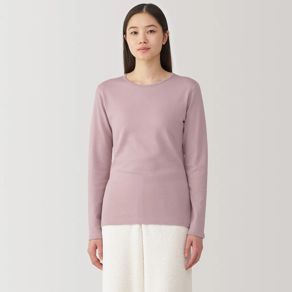 T‐shirt manches longues col rond en coton et laine chauds pour femme
