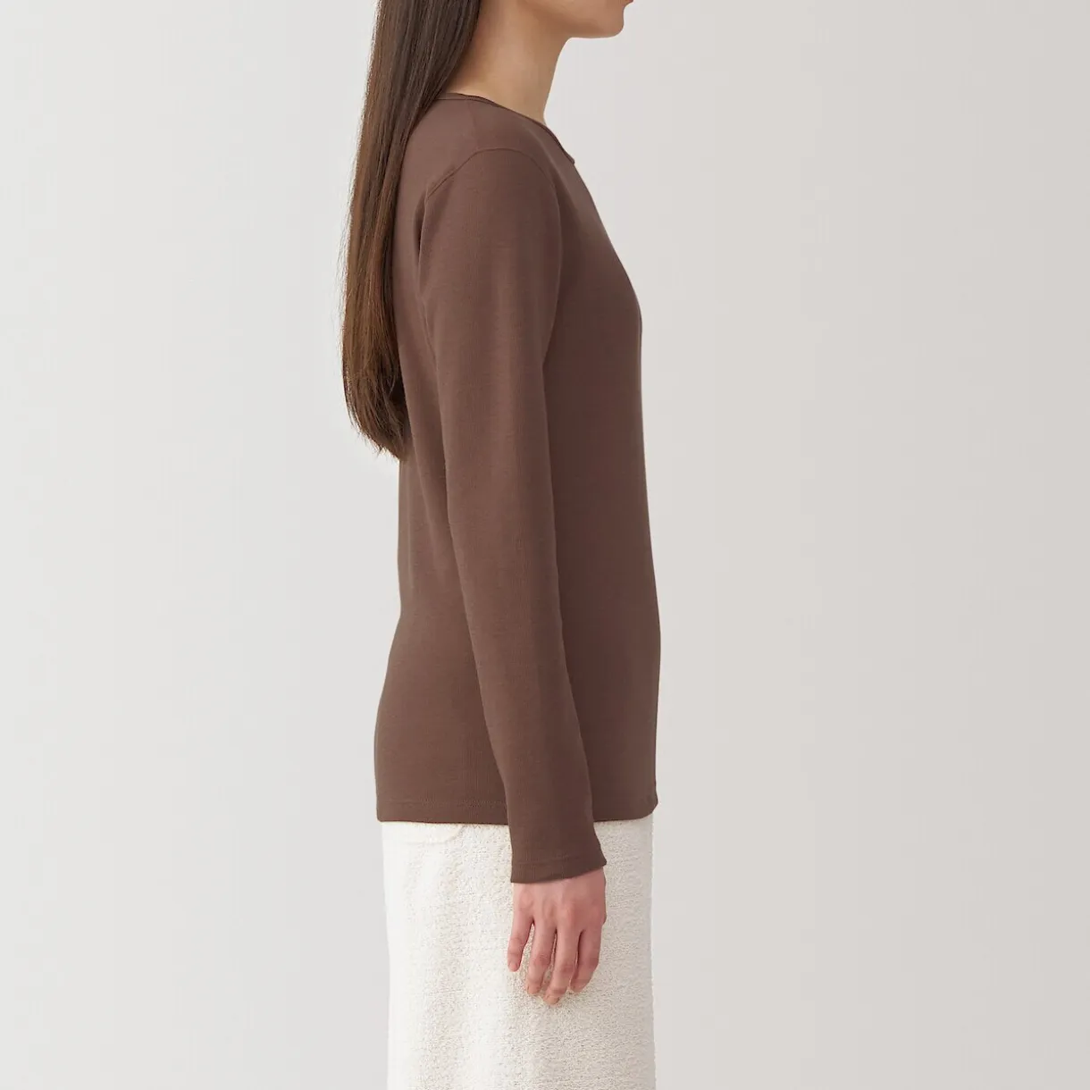 T‐shirt manches longues col rond en coton et laine chauds pour femme