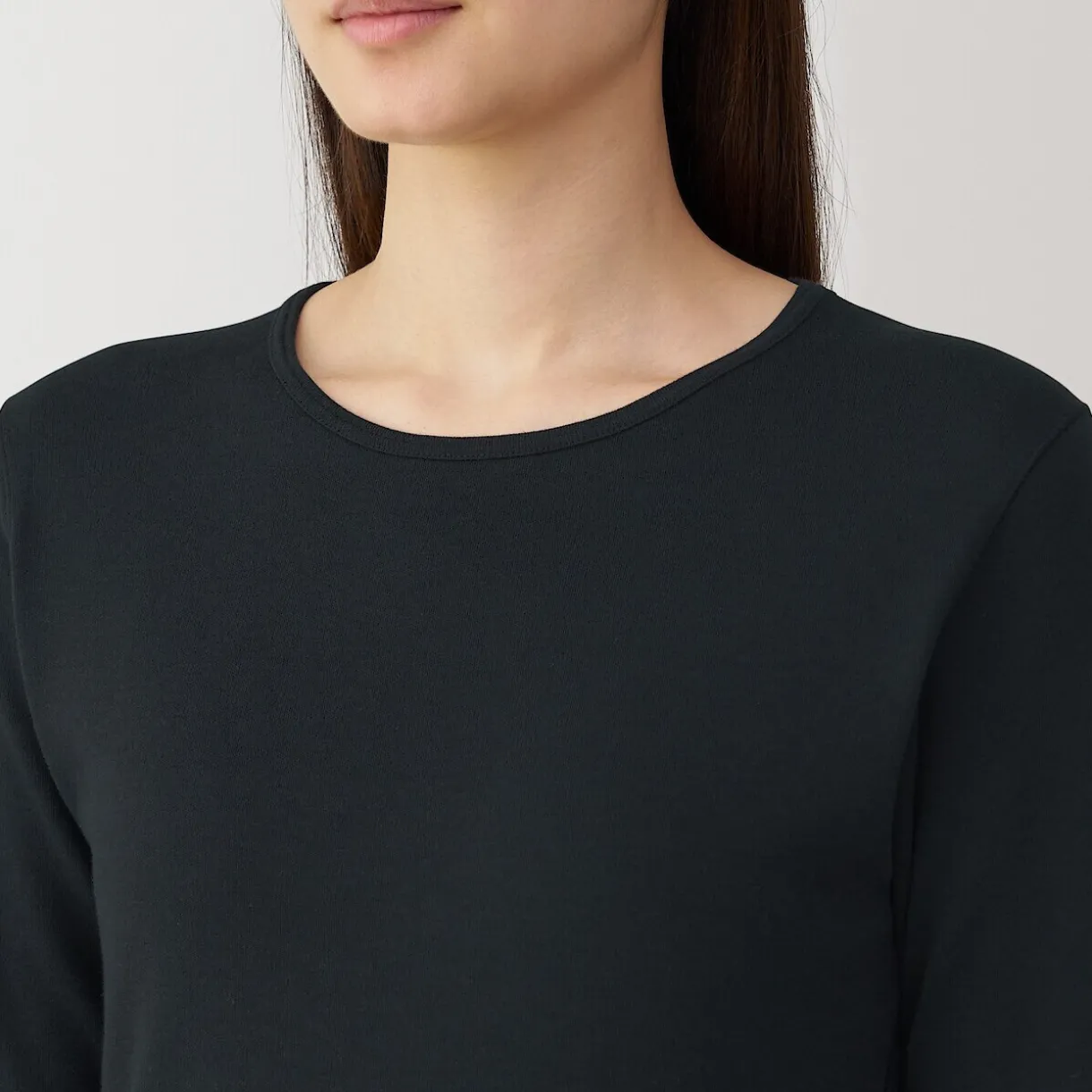 T‐shirt manches longues col rond en coton et laine chauds pour femme
