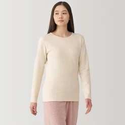 T‐shirt manches longues col rond en coton et laine chauds pour femme