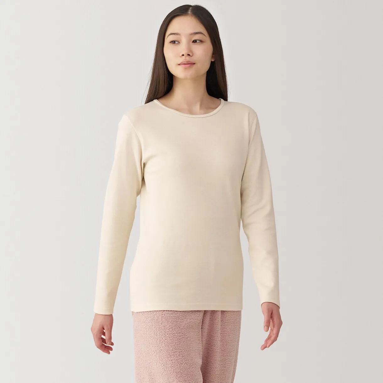 T‐shirt manches longues col rond en coton et laine chauds pour femme