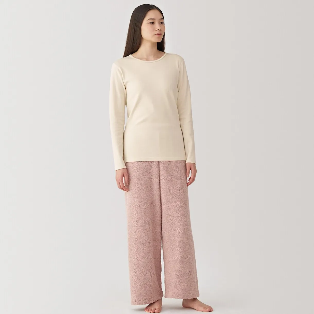 T‐shirt manches longues col rond en coton et laine chauds pour femme