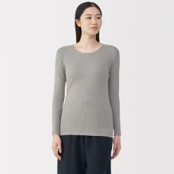 T‐shirt manches longues col rond en coton chaud pour femme