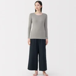 T‐shirt manches longues col rond en coton chaud pour femme