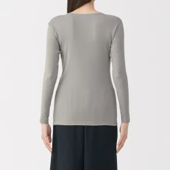 T‐shirt manches longues col rond en coton chaud pour femme