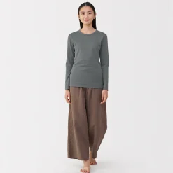 T‐shirt manches longues col rond en coton épais et chaud pour femme