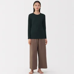 T‐shirt manches longues col rond en coton épais et chaud pour femme