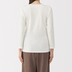 T‐shirt manches longues col U en coton épais et chaud pour femme