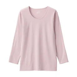 T‐shirt manches longues col U en coton épais et chaud pour femme