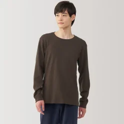 T‐shirt manches longues col rond en coton et laine chauds pour homme
