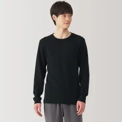 T‐shirt manches longues col rond en coton et laine chauds pour homme