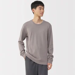 T‐shirt manches longues col rond en coton et laine chauds pour homme