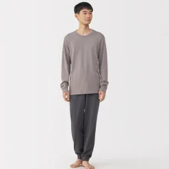 T‐shirt manches longues col rond en coton et laine chauds pour homme