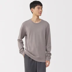 T‐shirt manches longues col rond en coton et laine chauds pour homme