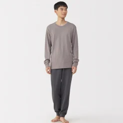 T‐shirt manches longues col rond en coton et laine chauds pour homme