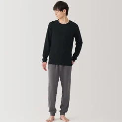 T‐shirt manches longues col rond en coton et laine chauds pour homme