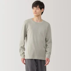 T‐shirt manches longues col rond en coton et laine chauds pour homme