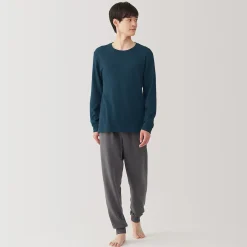 T‐shirt manches longues col rond en coton et laine chauds pour homme