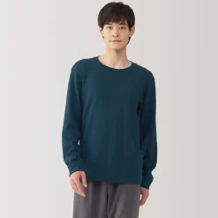 T‐shirt manches longues col rond en coton et laine chauds pour homme