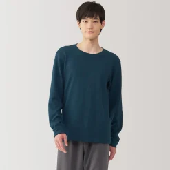T‐shirt manches longues col rond en coton et laine chauds pour homme