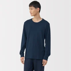 T‐shirt manches longues col rond en coton et laine chauds pour homme