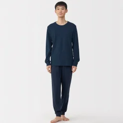 T‐shirt manches longues col rond en coton et laine chauds pour homme