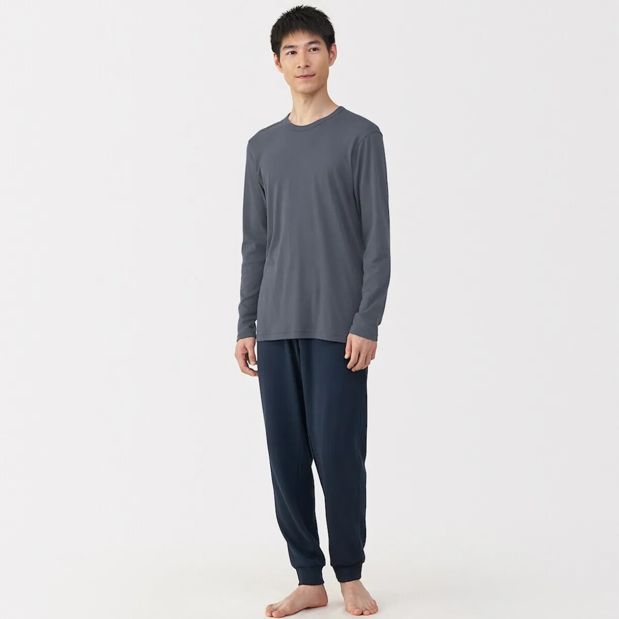 T‐shirt manches longues col crew en coton chaud pour homme