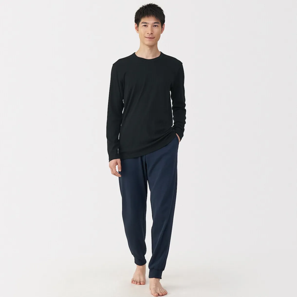 T‐shirt manches longues col crew en coton chaud pour homme