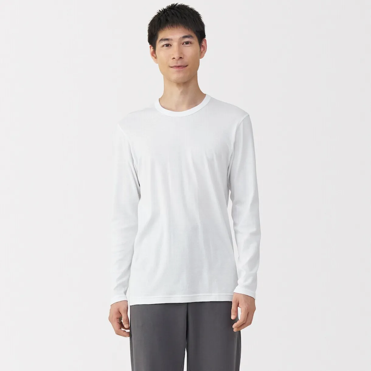 T‐shirt manches longues col crew en coton chaud pour homme