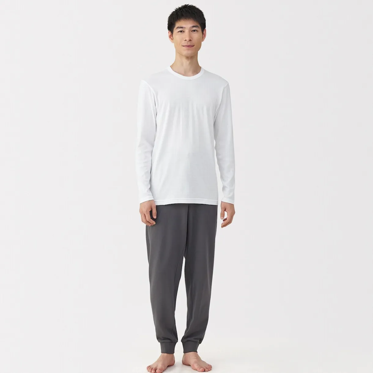 T‐shirt manches longues col crew en coton chaud pour homme