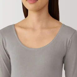 T‐shirt manches longues col U en coton chaud pour femme