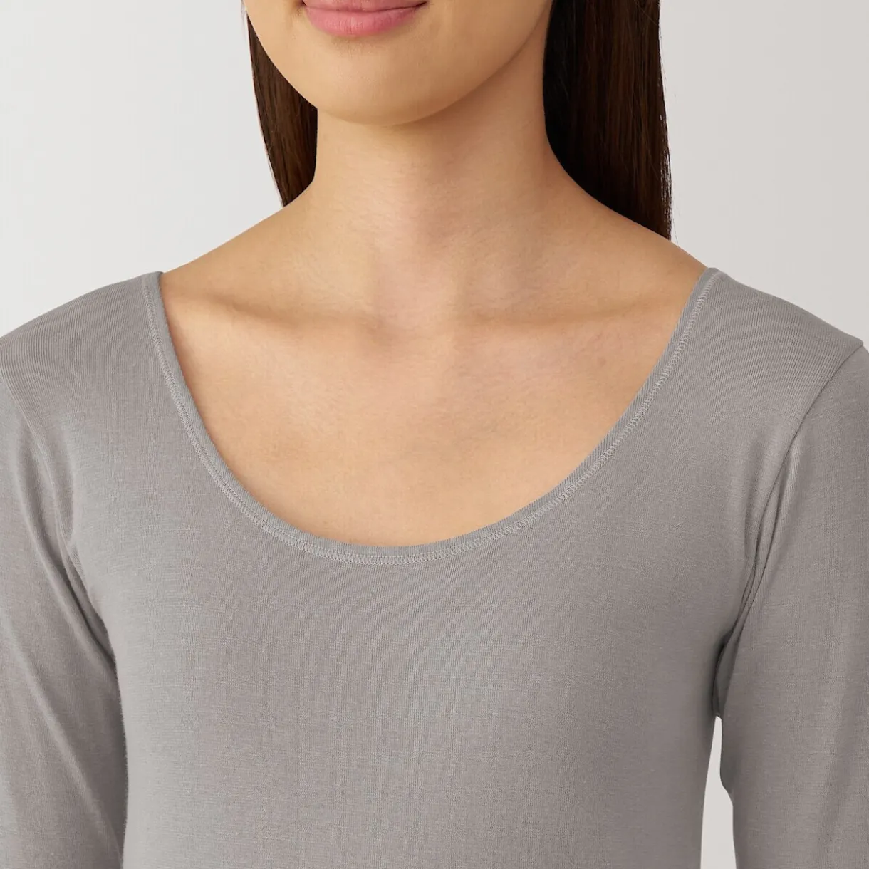 T‐shirt manches longues col U en coton chaud pour femme