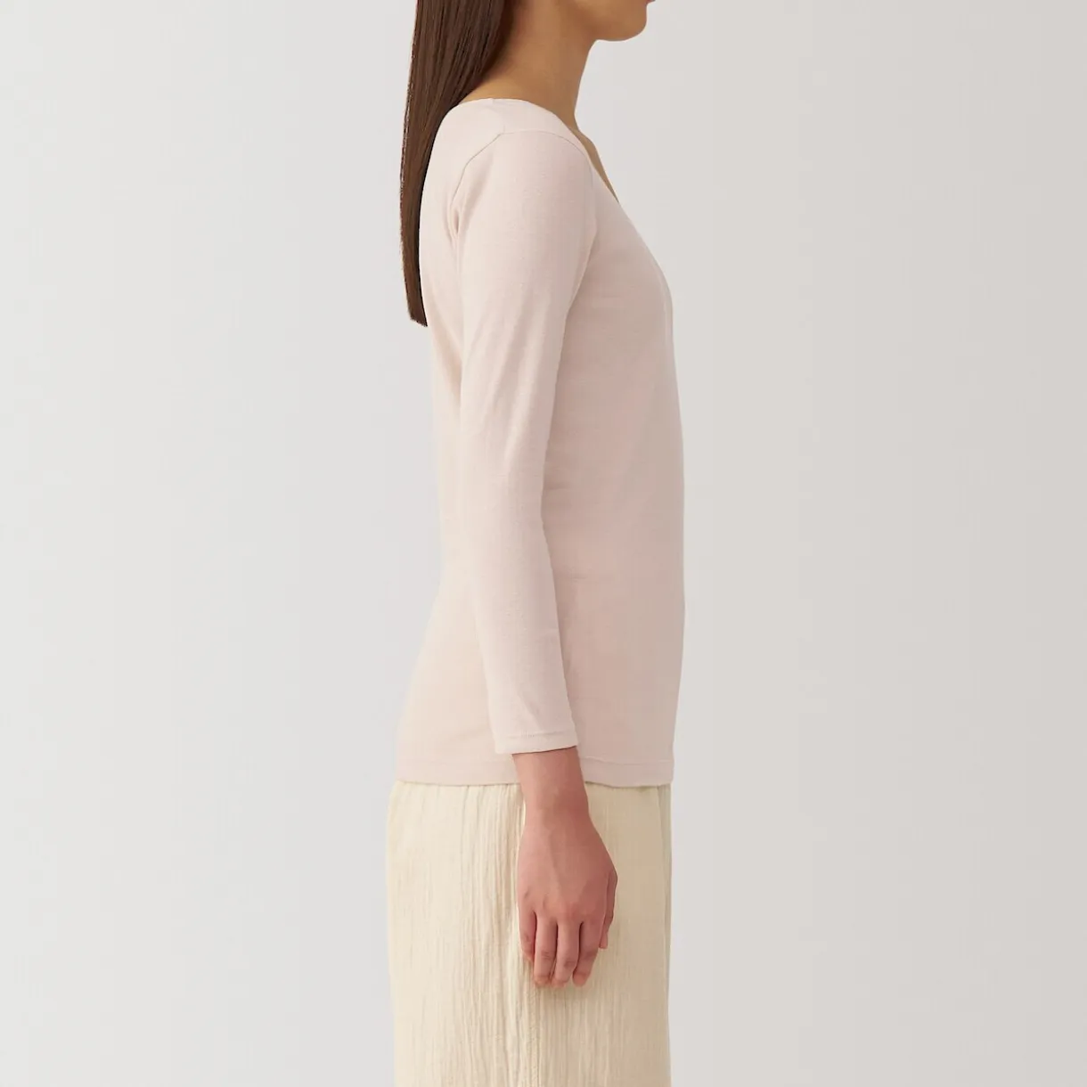 T‐shirt manches longues col U en coton chaud pour femme