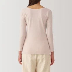 T‐shirt manches longues col U en coton chaud pour femme