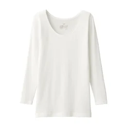 T‐shirt manches longues col U en coton chaud pour femme