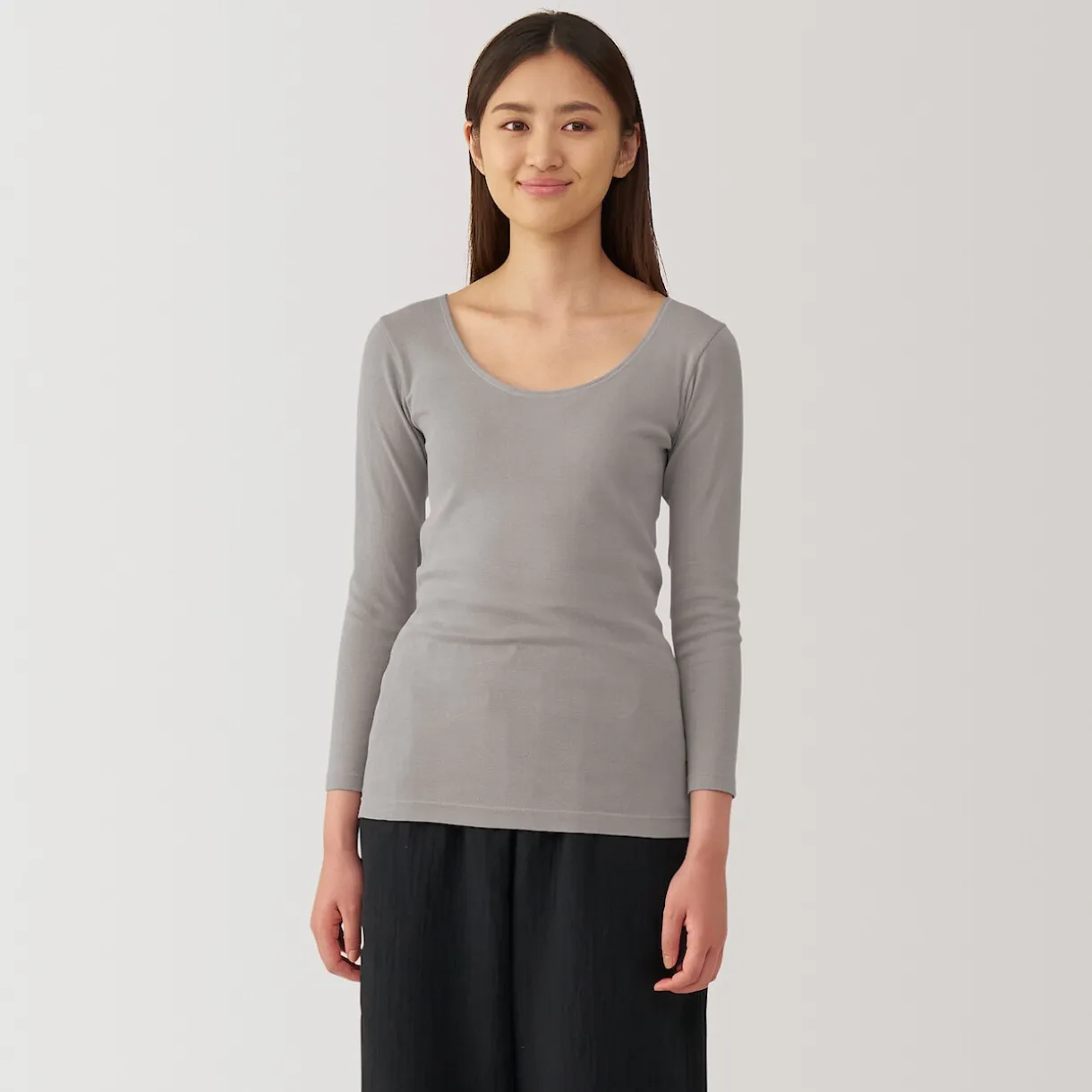 T‐shirt manches longues col U en coton chaud pour femme