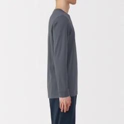 T‐shirt manches longues col U en coton épais et chaud pour homme