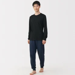 T‐shirt manches longues col U en coton épais et chaud pour homme