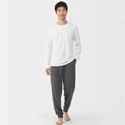 T‐shirt manches longues col U en coton épais et chaud pour homme