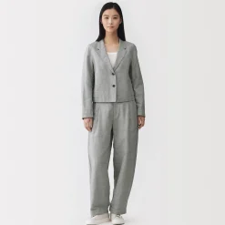 Veste courte à chevrons en mélange de lin pour femme