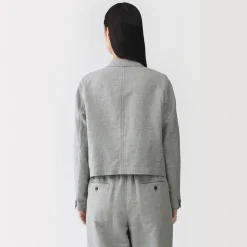 Veste courte à chevrons en mélange de lin pour femme