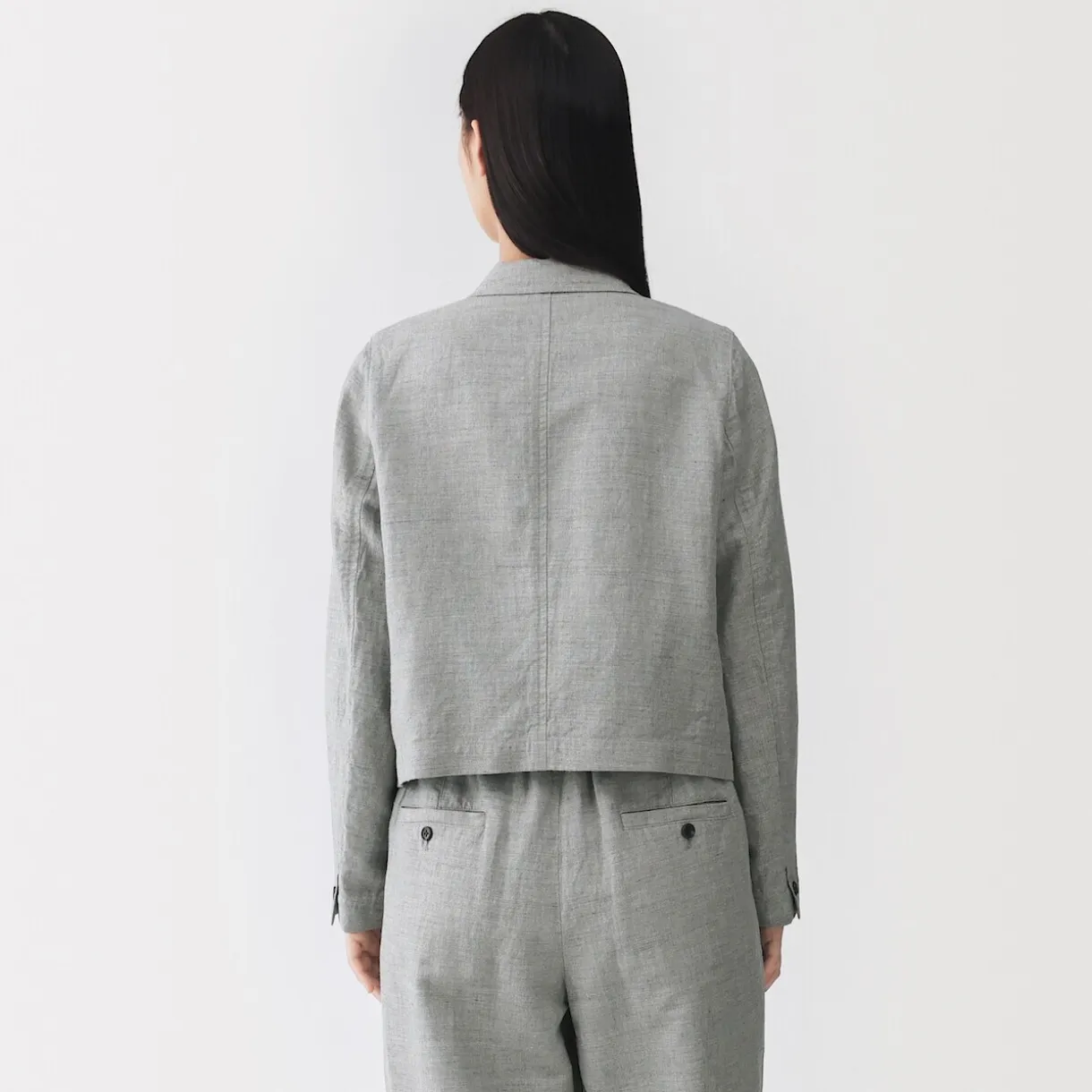 Veste courte à chevrons en mélange de lin pour femme