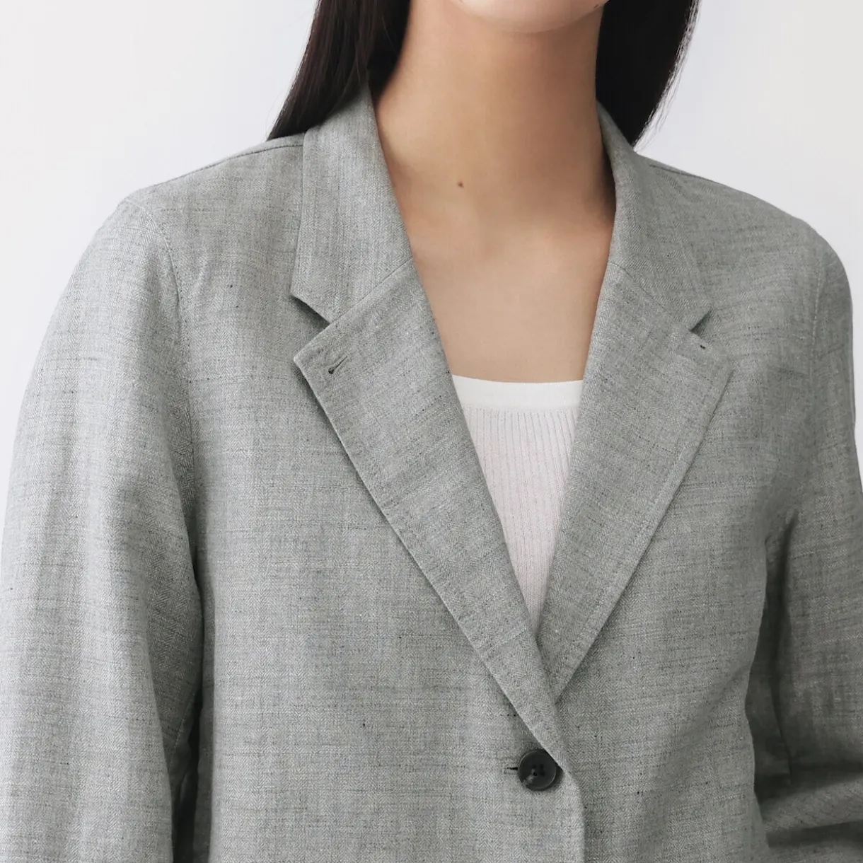 Veste courte à chevrons en mélange de lin pour femme