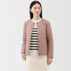Veste légère pliable en nylon recyclé sans col pour femme