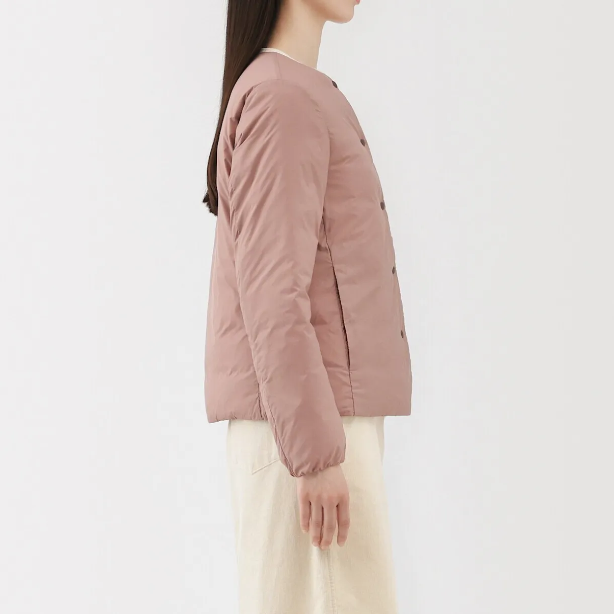 Veste légère pliable en nylon recyclé sans col pour femme