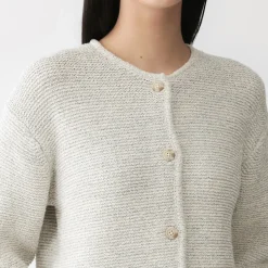 Veste tricotée bouclée en mélange de coton pour femme